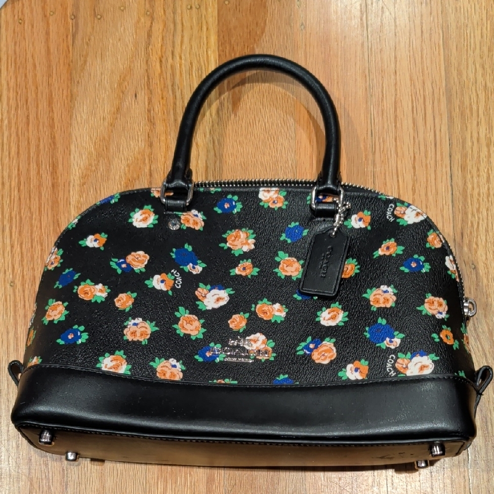 Coach Black Floral Satchel Bag & Matching Wallet